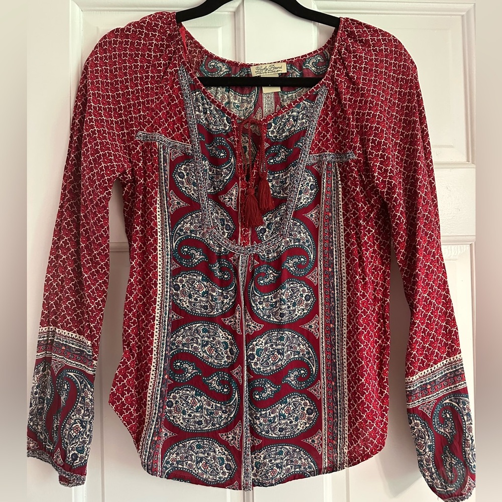 Lucky Brand Women's Red Paisley Blouse XS